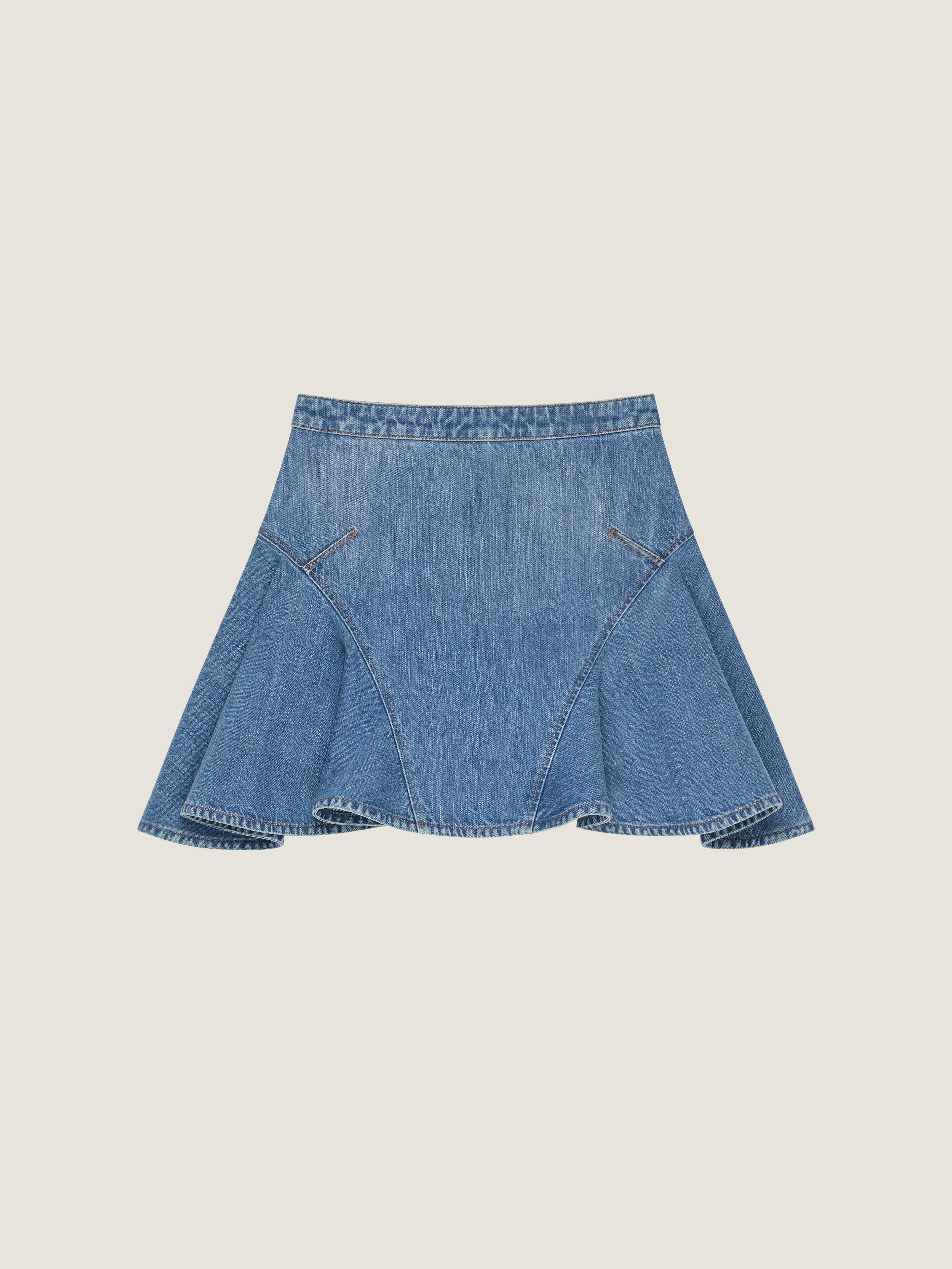 Ruffled mini skirt in washed denim